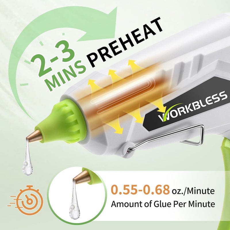 WorkBless Hot Glue Gun Full Size, 60W/100W Dual Temp Glue Gun, Fast Heating Heavy and Duty Glue Gun with 20PCS Glue Sticks for Arts, Home Repair, Professional DIY & Industrial Use - Image 3